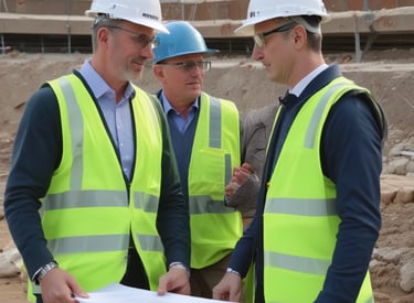 Team collaborating around a table with charts and laptops.