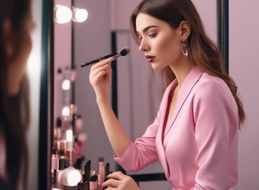 A vibrant flat lay of colorful makeup brushes and palettes on a soft pink background.