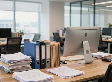 Modern office space with administrative staff working collaboratively