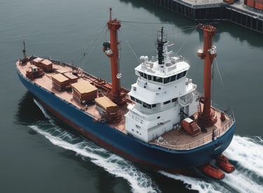 Professional dockworkers loading supplies onto a ship at a busy port.