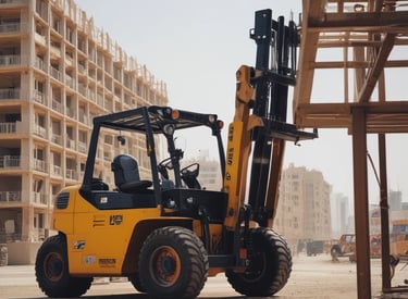 A rugged excavator working on a construction site in Musaffah M10 under clear skies.
