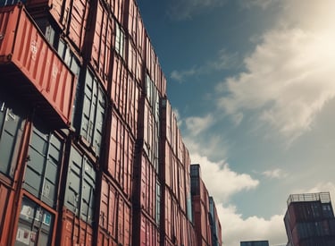 Modern office workspace with international trade documents and a laptop.