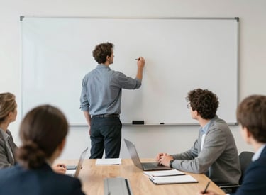 Consultant presenting a healthcare project plan to clients.