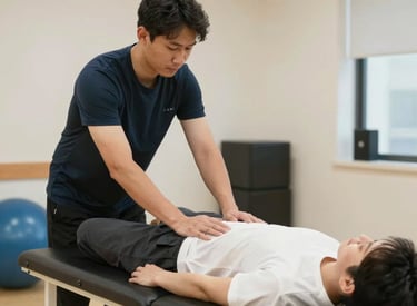 physiotheraeute entrain de pratiquer de la reeducation 