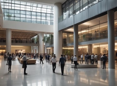 Technician inspecting HVAC system in a government office building.