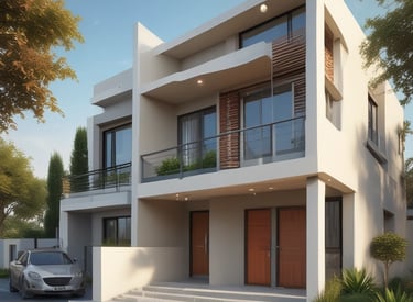 A newly constructed modern family home with clean lines and large windows