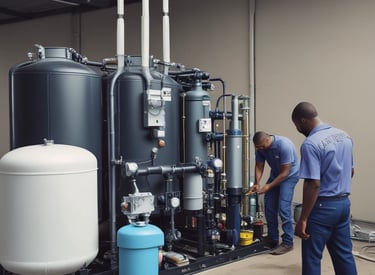 Technician carefully installing a water purification system in a modern kitchen