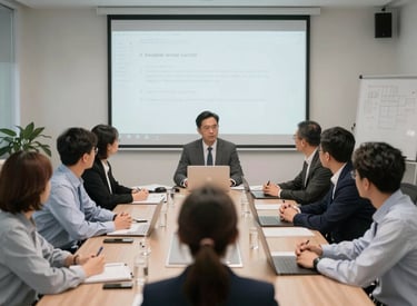 Professional team of chartered accountants collaborating in a modern office setting.