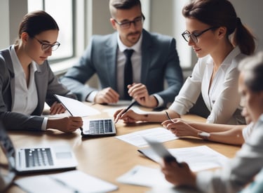 Team meeting discussing strategies to locate unclaimed funds.