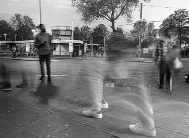 a person walking down a street