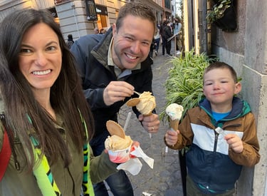 Family in Rome Italy eating gelato