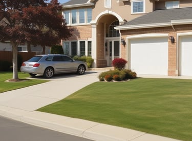 A happy family standing next to their car on a sunny day.