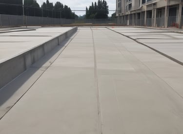 Close-up of reinforced concrete beams being assembled on a construction site.