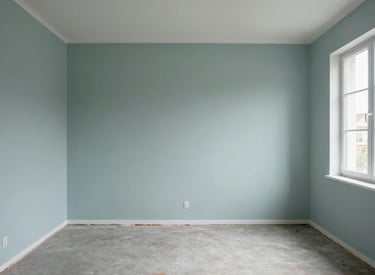 Before and after photo of a living room wall freshly painted in vibrant colors.