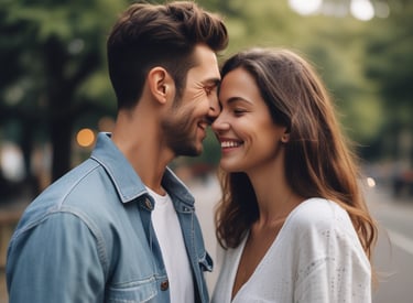 A lively city night scene with diverse people meeting and smiling under warm streetlights.