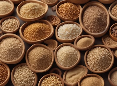 Close-up image of raw unpolished grains glistening under soft natural light.