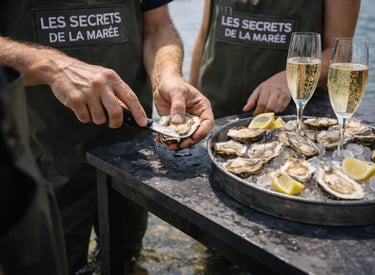 moment romantique dans les parcs ostréicoles lors d’une dégustation d’huîtres