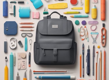 Brightly colored notebooks, pens, and pencils artistically arranged on a desk.