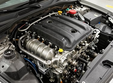 A skilled mechanic carefully inspecting a car engine inside a modern automotive workshop.