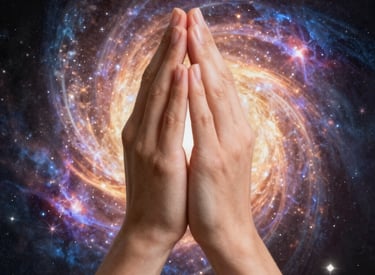 A peaceful scene of hands gently glowing with soft light, symbolizing energy healing.
