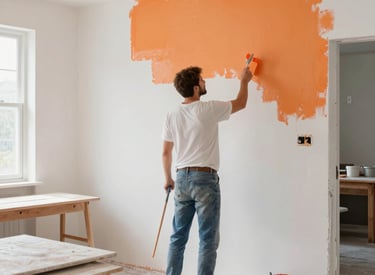 Architect reviewing detailed 3D building renderings on a large screen.