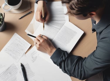 A focused student studying with a laptop and printed guard municipal exam papers spread out.