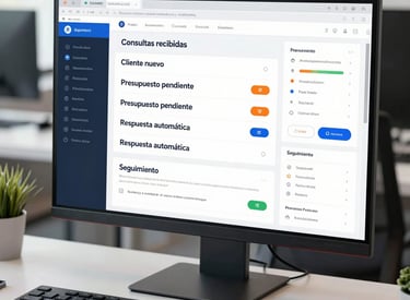 A sleek digital form interface on a modern laptop screen with blue and white design accents.