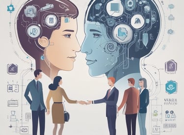 a man and woman shaking hands with a robot