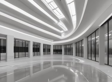 Clean and shiny commercial office space with large windows overlooking Lake Garda