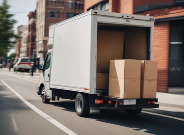 Monochrome image of a driver securing cargo inside a truck trailer.