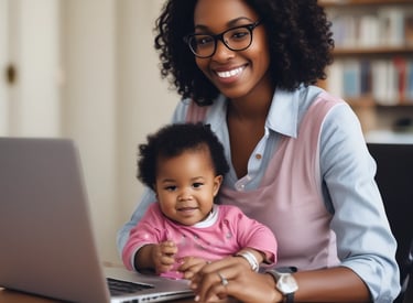 A friendly support specialist assisting a parent with documents at a cozy desk