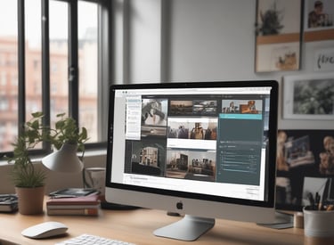 A friendly workspace with a computer screen showing a gif editing interface.