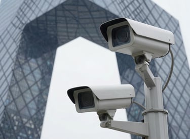 Close-up of a modern security camera mounted on a wall, capturing a clear view of a home entrance.