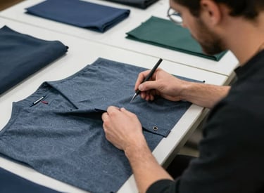 Inspectors examining garments under bright lights for quality assurance.