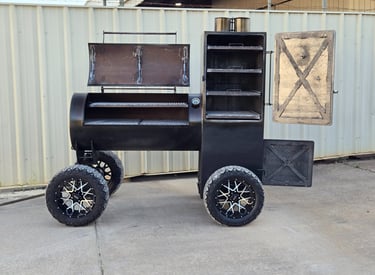 large bbq smoker with cabinet doors open