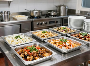 A minimalist kitchen scene showing a curated selection of gourmet ingredients arranged on a clean white countertop.