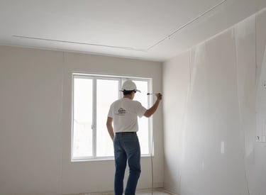 Builder carefully installing ceramic tiles on a kitchen wall.