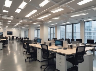 A cozy residential building with a commercial space on the ground floor, surrounded by green trees under a clear sky.