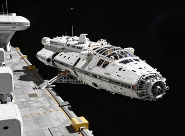 A grimdark scene of battle-worn iron-grey armor-clad soldiers standing on a shadowed asteroid base under a starry void.