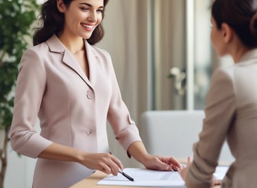 A well-maintained condominium building with a smiling property manager greeting tenants.