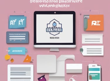 A sleek laptop screen displaying a vibrant, professional website layout with blue and orange accents.