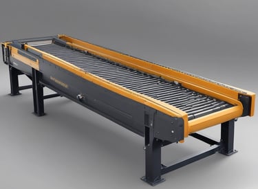 Close-up of a sleek conveyor belt system moving parts in a factory setting.