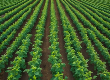 A vibrant field of native soybean crops 