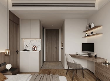 Modern European cityscape with diverse residential buildings reflecting flexible living.