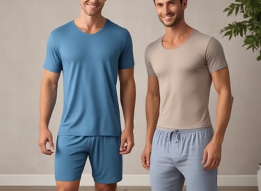 A sleek split-screen image showing men's bamboo sleep boxers in soft green tones.