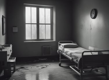 Shadowy figure standing in a dimly lit corridor.