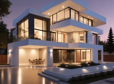 A green, open plot of land surrounded by trees and quiet streets in a family-friendly area.