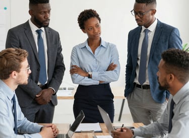 A warm, collaborative team meeting in a bright, plant-filled office space.