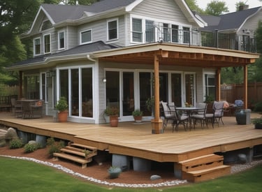Inspector examining a home's foundation with a flashlight on a sunny day
