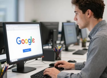 Graph illustrating increasing website traffic and search engine rankings on a laptop screen.